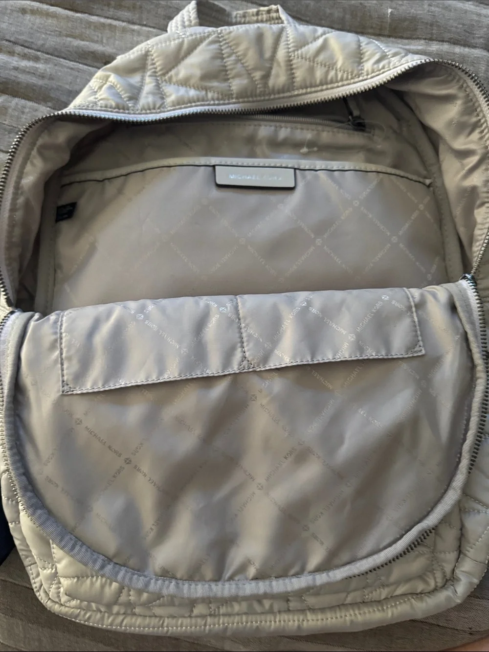 Michael Kors Quilted Cream Nylon Backpack with Silver Hardware